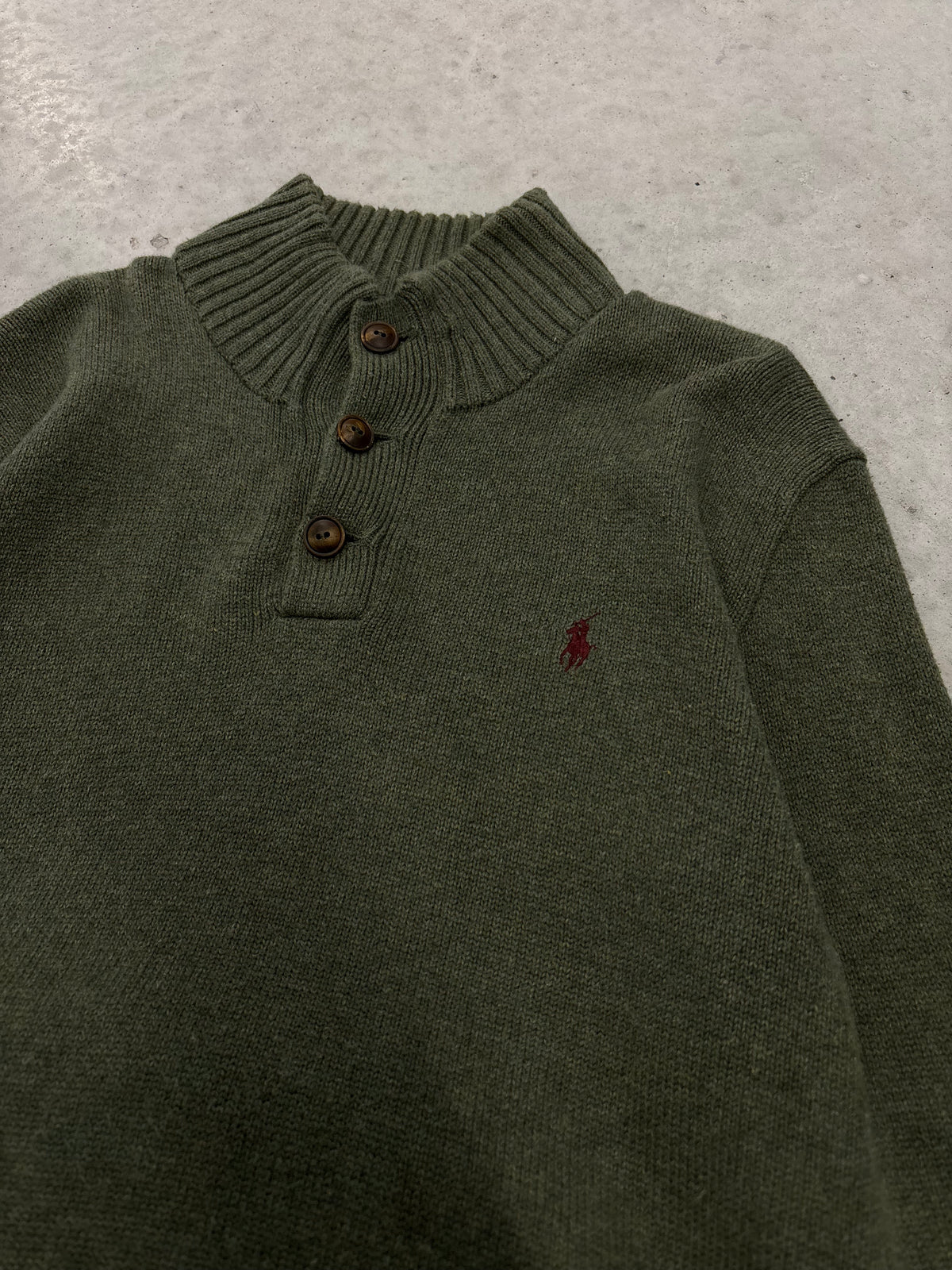 Polo Ralph Lauren Olive Knit Button Sweater Sz Large (Day 20)