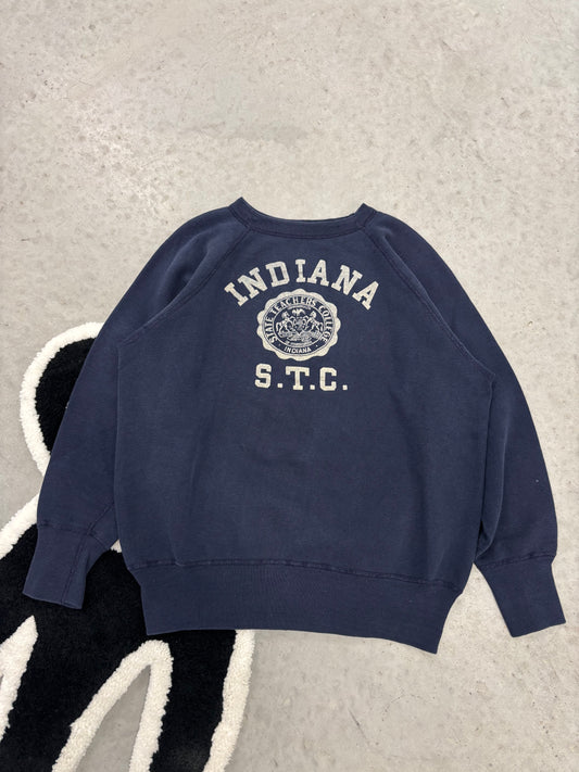 50s/60s Indiana State Teachers College STC Navy Raglan Sweatshirt Sz Medium (Day 22)