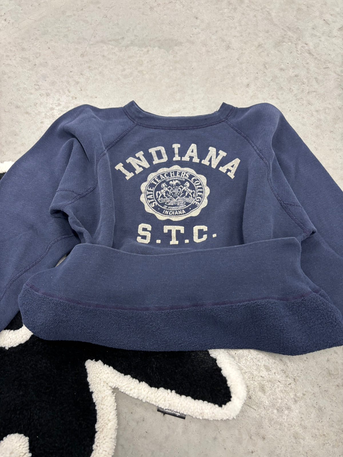 50s/60s Indiana State Teachers College STC Navy Raglan Sweatshirt Sz Medium (Day 22)