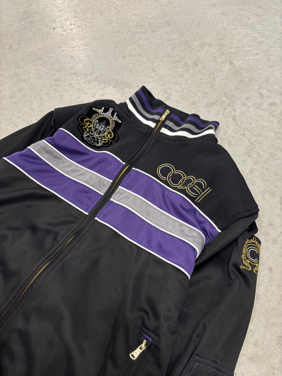 Coogi Zip Up Track Jacket Black & Purple Sz Large (Day 23)